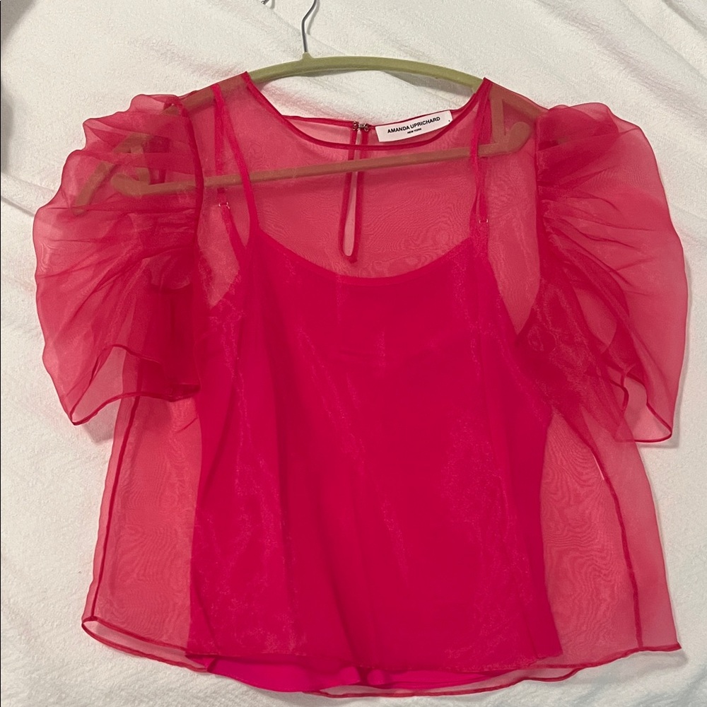 Amanda Uprichard Fuchsia Sheer Blouse